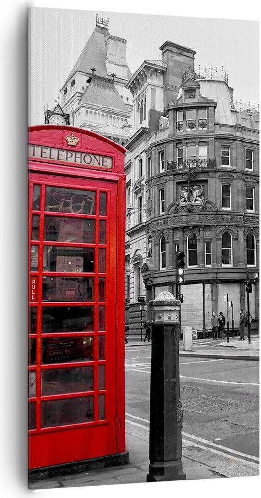 Bild auf Leinwand - Leinwandbild - Bus Telefon Straße - 65x120cm - Wand Bild - Wanddeko - Leinwanddruck - Bilder - Kunstdruck - Wanddekoration - L...