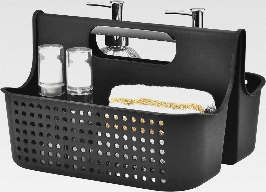 2 Fach Kunststoff Dusche Korb, Mehrzweck-Korb-Organizer,Reinigungskorb, Bastelkorb, Schreibtischkorb, Aufbewahrung für Kunst und Make-up- Schwarz
