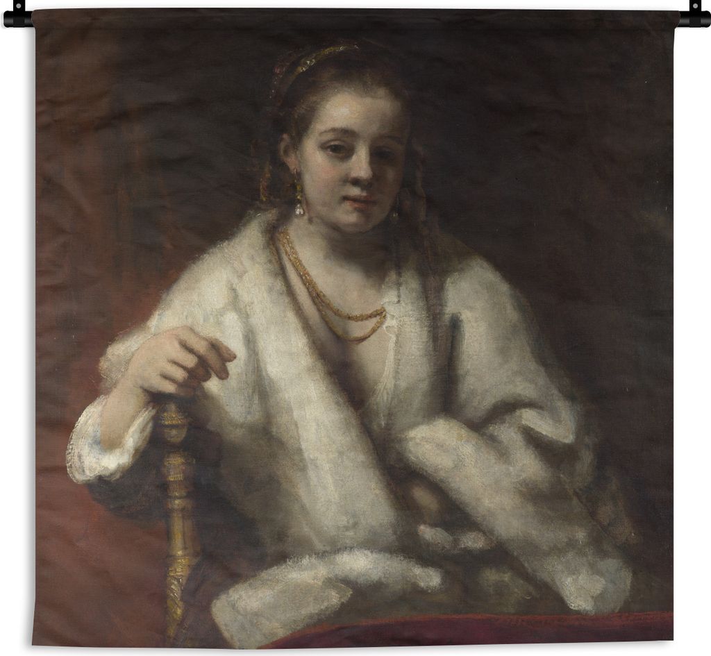 MuchoWow Wandteppich Wandbehang Porträt von Hendrickje Stoffels - Gemälde von Rembrandt van Rijn 120x120 cm Tapisserie Dekoration Wandtuch - Mo...
