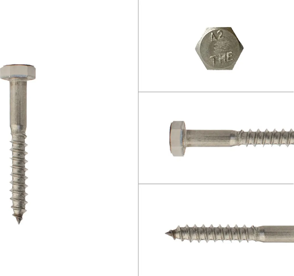 Pack 200 Viti Tirafondo M6x45 Acciaio Inox A2 | DIN 571 Professional