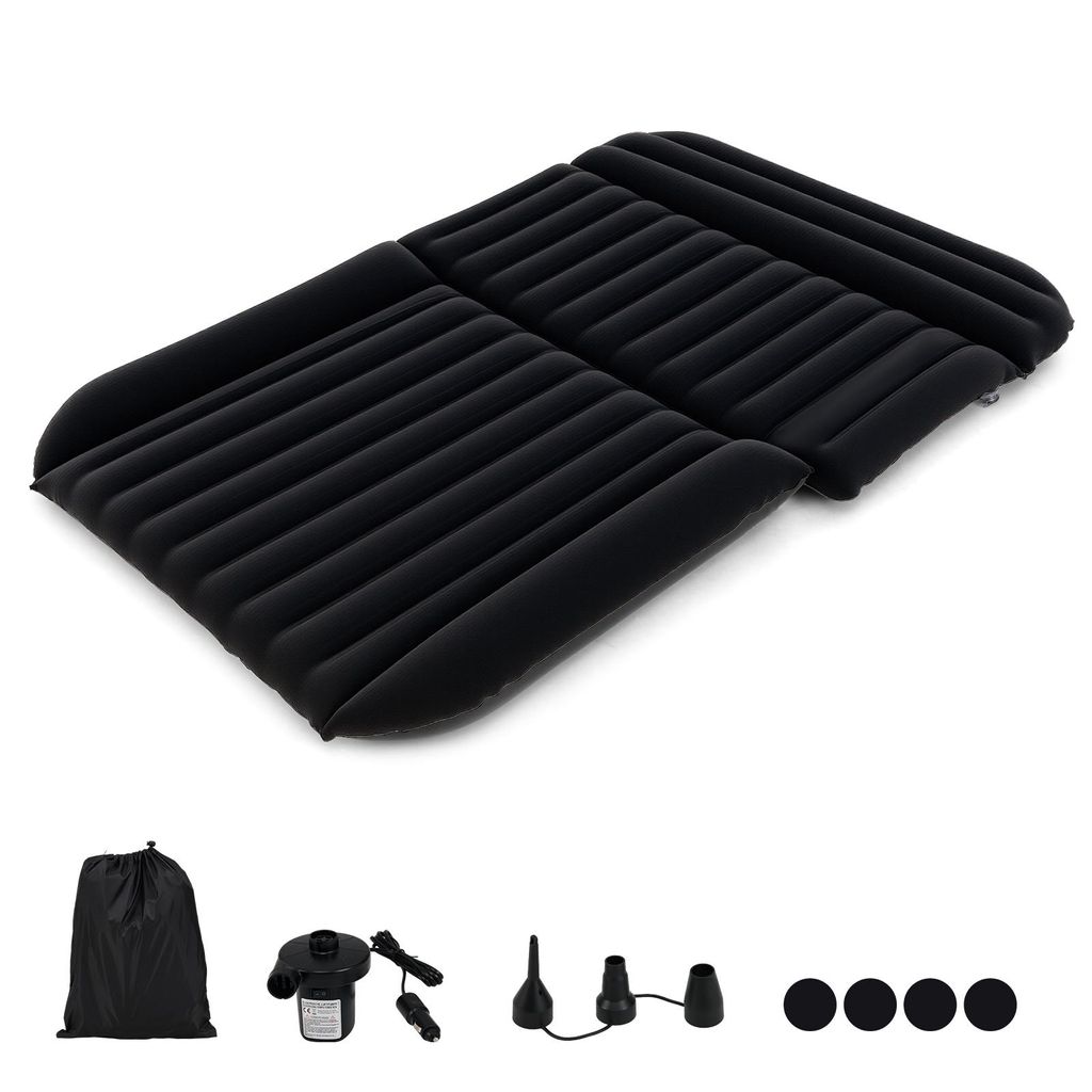 COSTWAY Auto Matratze 190x130cm, SUV Luftmatratze doppelseitig, Luftbett aufblasbar mit Luftpumpe & Tragetasche, Automatratze für Kofferraum Schwarz
