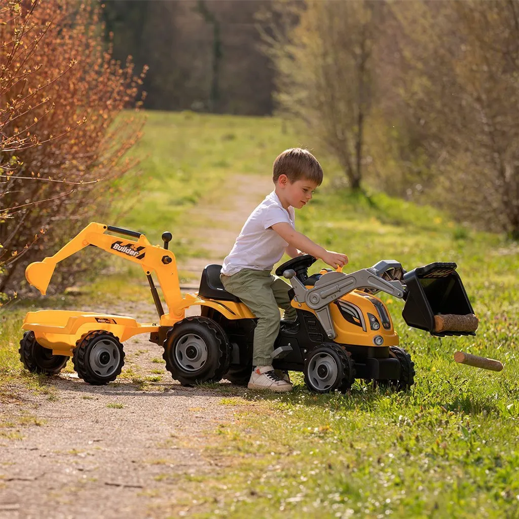 Tracteur Smoby Builder Max robuste avec remorque pour jardin et sable - 8