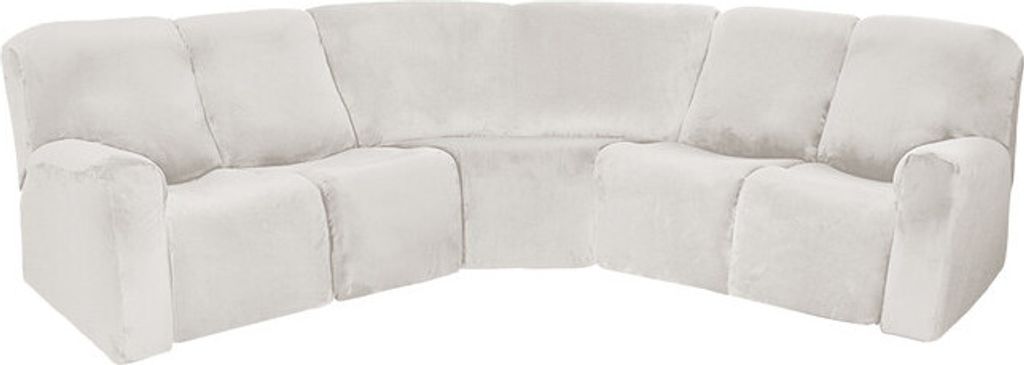 (Elfenbein) 5-Sitzer-Liegebezug aus Samt, L-Form, Stretch-Liegesofa, Anti-Rutsch-Kissen, Sofabezüge