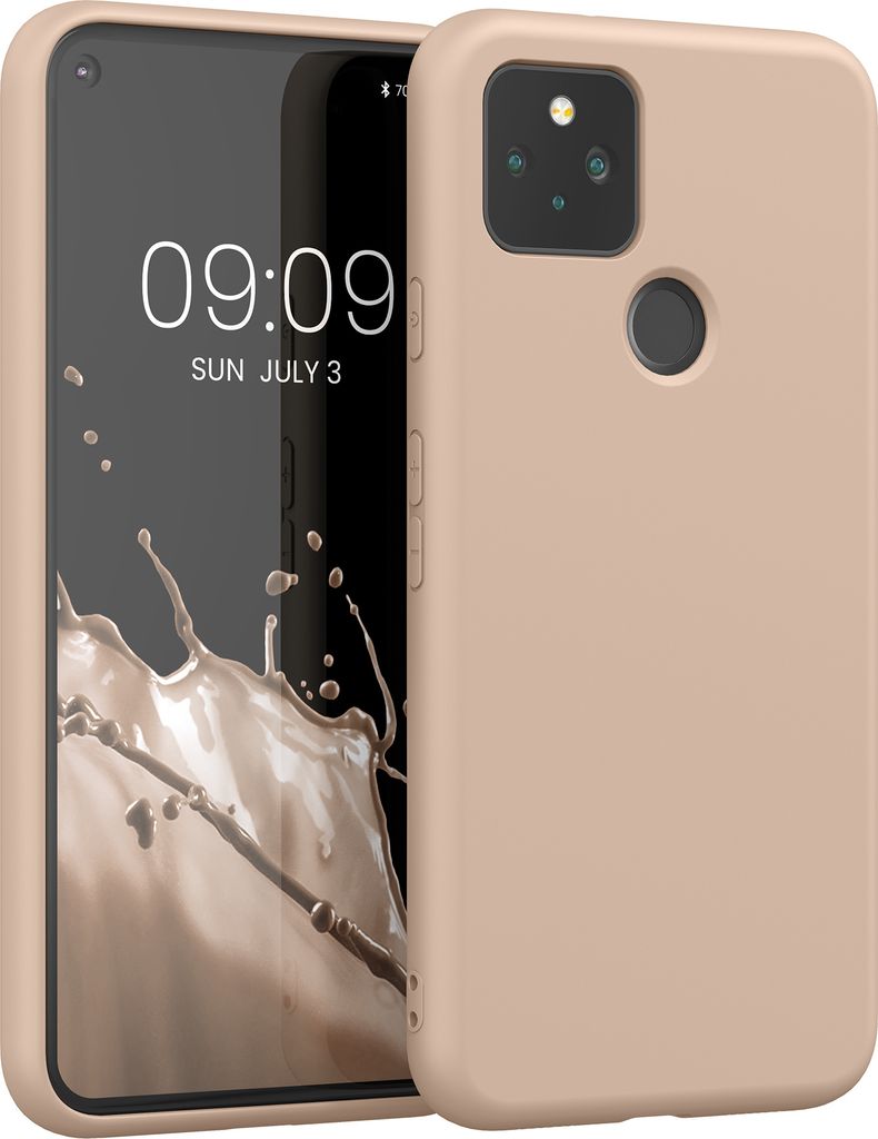 kwmobile Hülle kompatibel mit Google Pixel 5 Hülle - gummierte TPU Silikon Handyhülle - Schutzhülle für kabelloses Laden - Case in Coconut Swirl