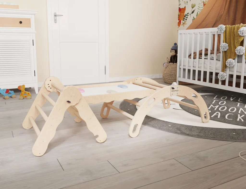 Triangle d'escalade modulable en bois et arc de bascule pour bébé - 7