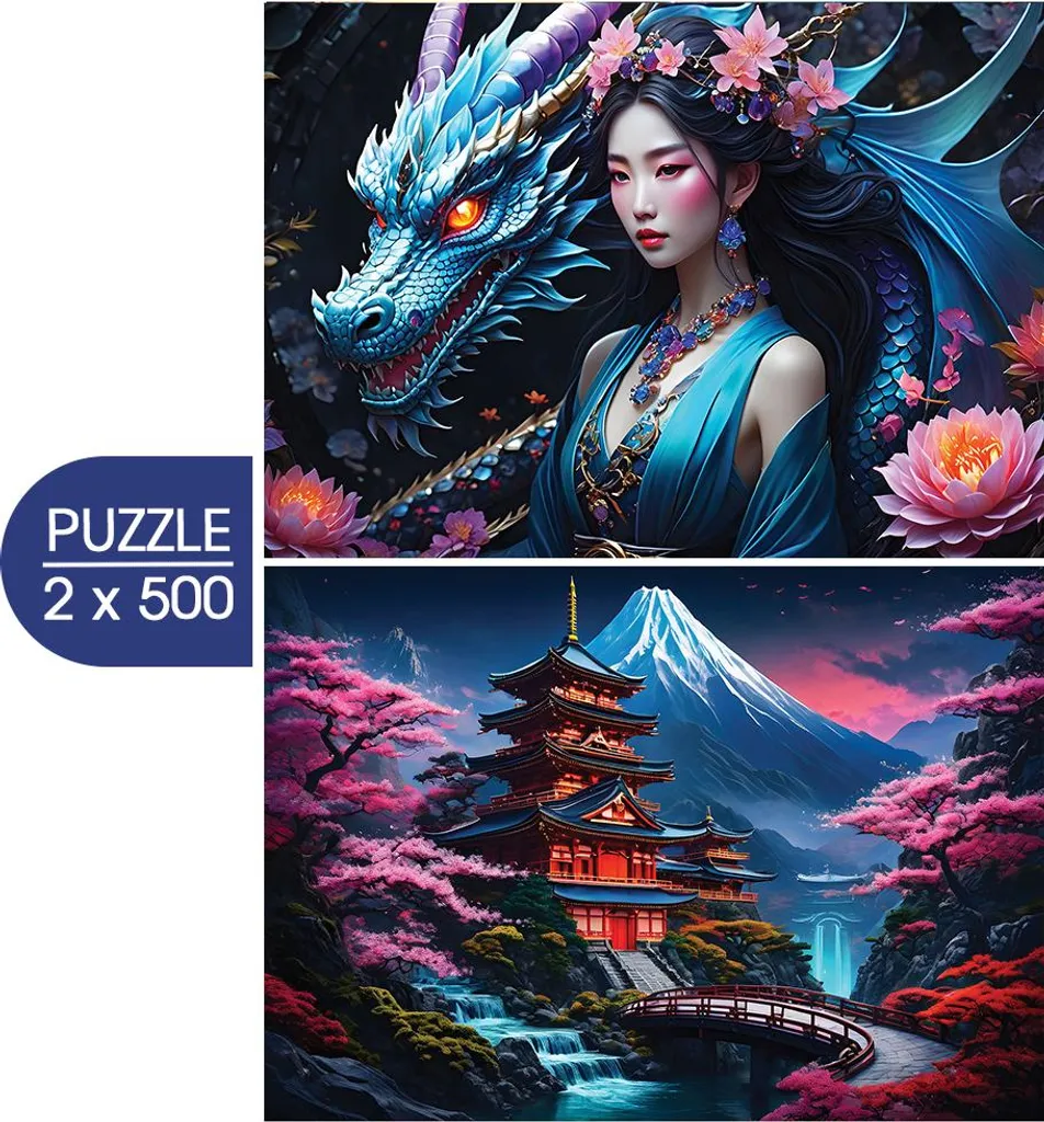 Duo Puzzle Zen Japon Esprit Asie 2x500 Pièces pour Moment de Détente