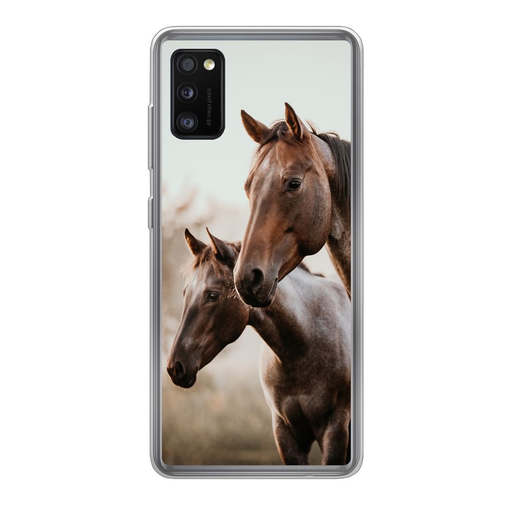 MuchoWow Handyhülle Schutzhülle Hülle für Samsung Galaxy A41 Pferde - Natur - Braun Silikon Softcase Handy Hülle - Mobiltelefon