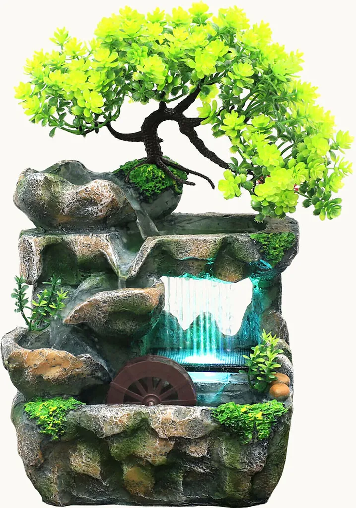 Fontaine d'intérieur zen pour méditation et relaxation - Rocaille et LED