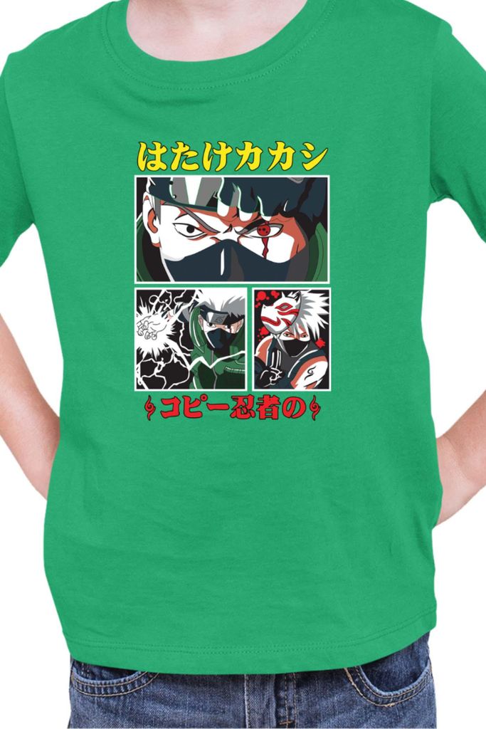 Kinder T-Shirt Naruto Kakashi Hatake 08, 9-11 Jahr - 140 / Grün