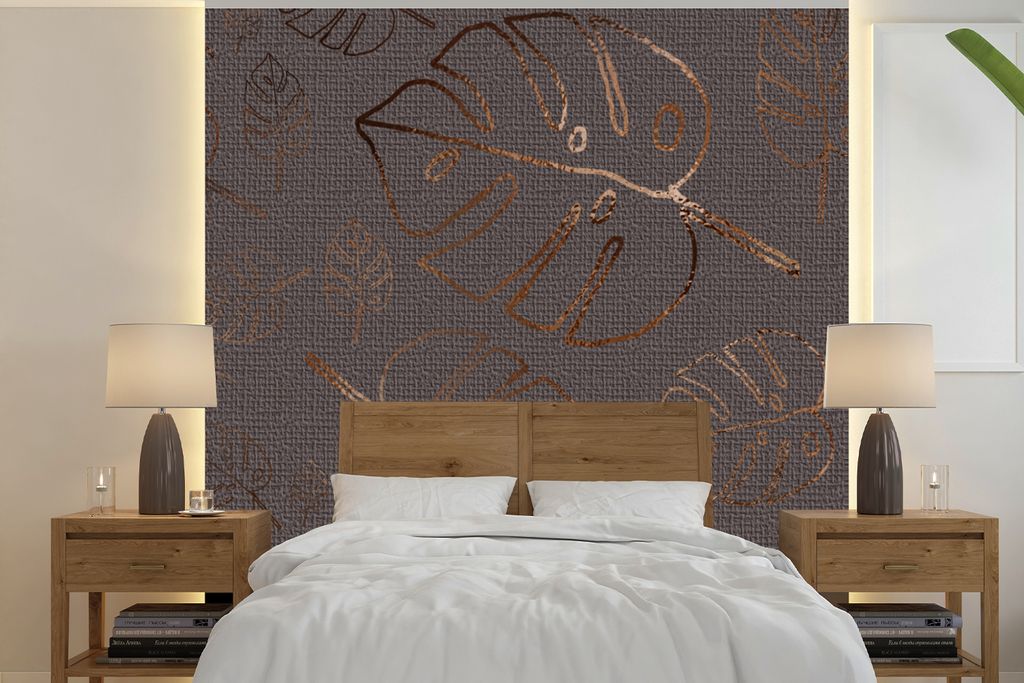 MuchoWow Fototapete für Wohnzimmer oder Schlafzimmer Wandtapete Vinyl Motivtapete Muster - Luxus - Bronze - 300x300 cm - Wanddekoration
