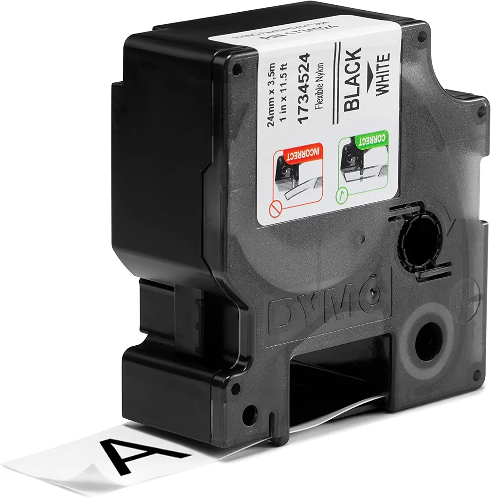 Nastro Industriale DYMO Rhino 1734524 Nylon 24mm Nero su Bianco
