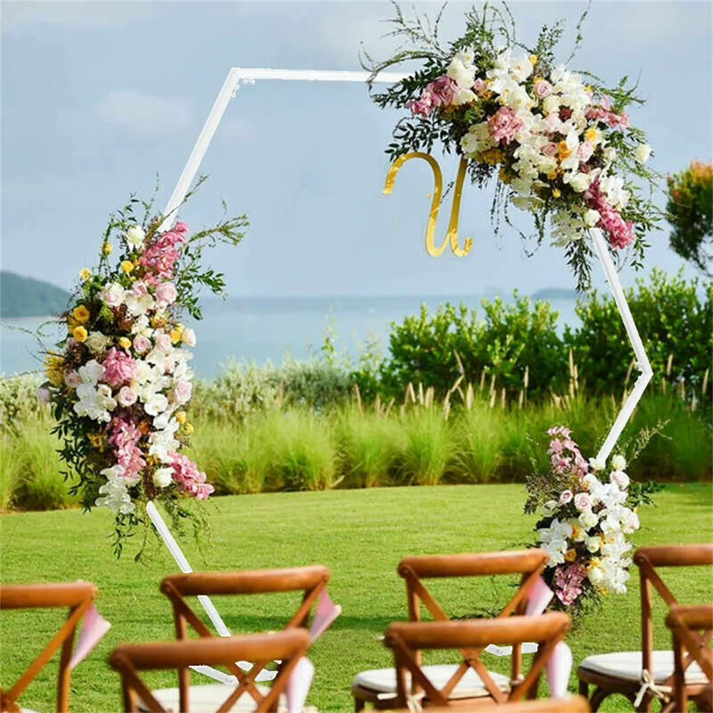 WISFOR Arc de Mariage Hexagonal 2m en Métal pour Décoration Florale DIY