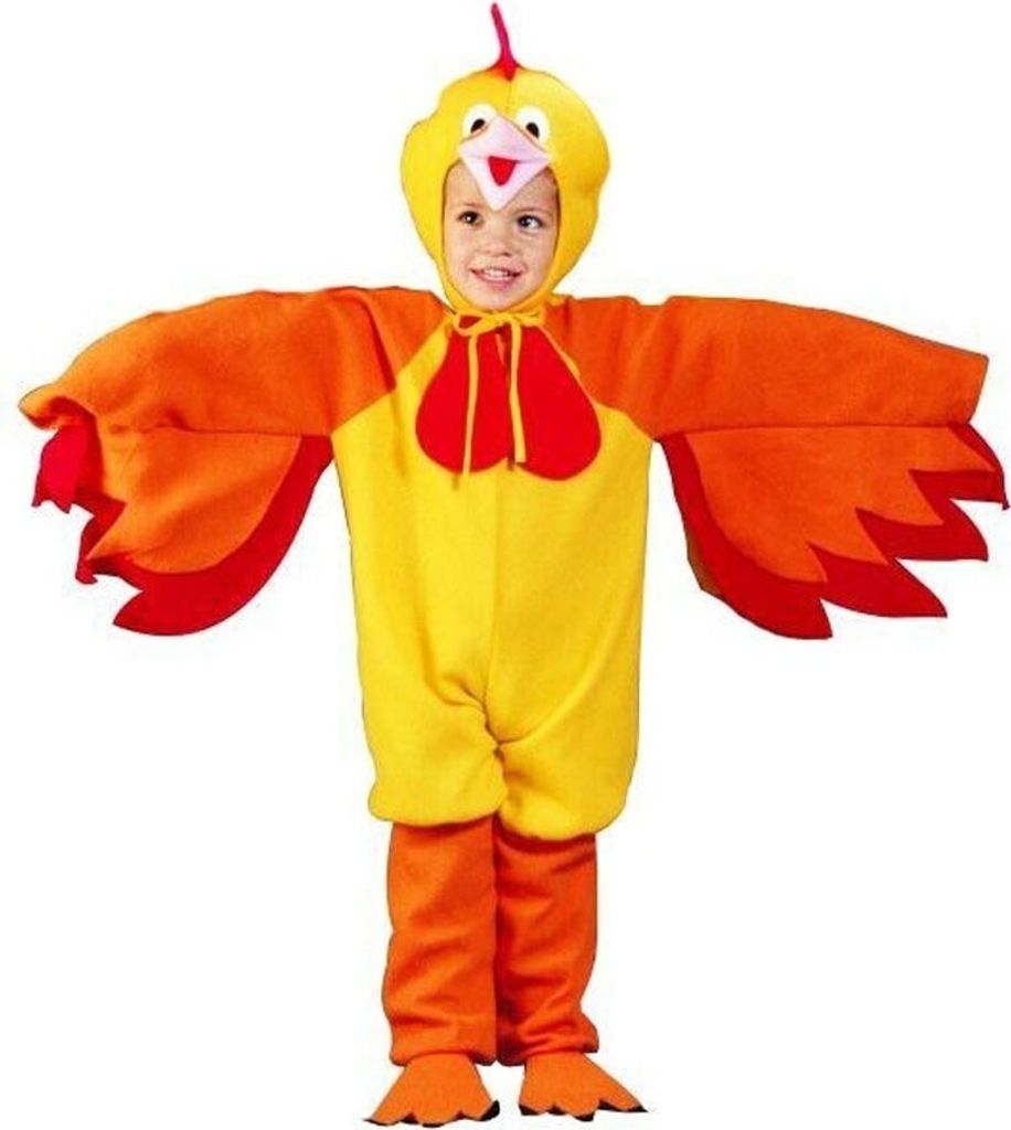 A child wearing a chicken costume.