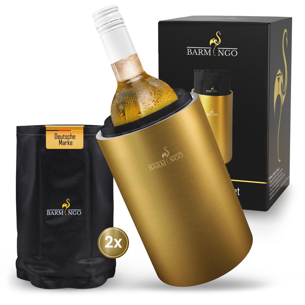 Weinkühler Edelstahl mit Kühlakkus – Getränkekühler & Flaschenkühler für Wein, Sekt, Champagner | Sektkühler doppelwandig mit Kühlmansche...