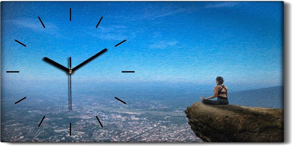 Küche Wohnzimmer Wand Leinwand Uhr 60x30 Gemälde Stadt Klippe Himmel Frauen - schwarze Hände