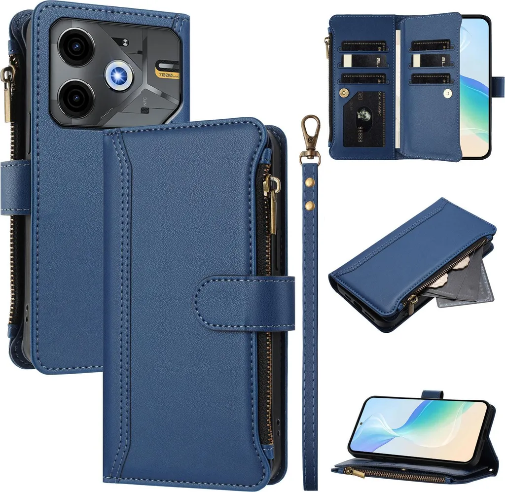 Custodia Portafoglio Tecno Pova 6 Neo 5G e Spark 30 5G Blu Zipper