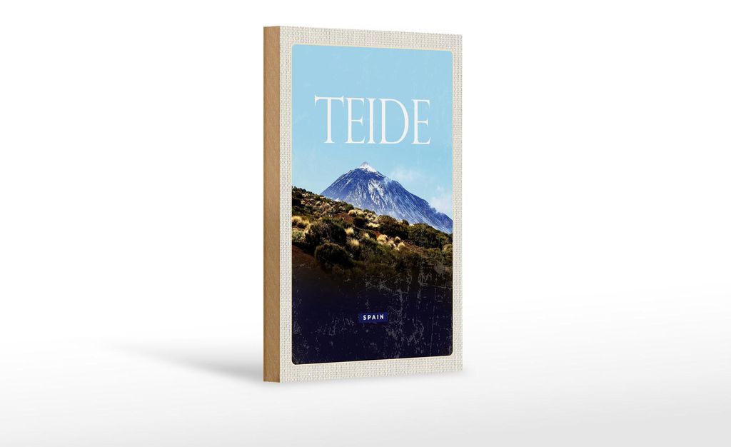 Holzschild Reise 12x18 cm Retro Teide Spain höchste Berg