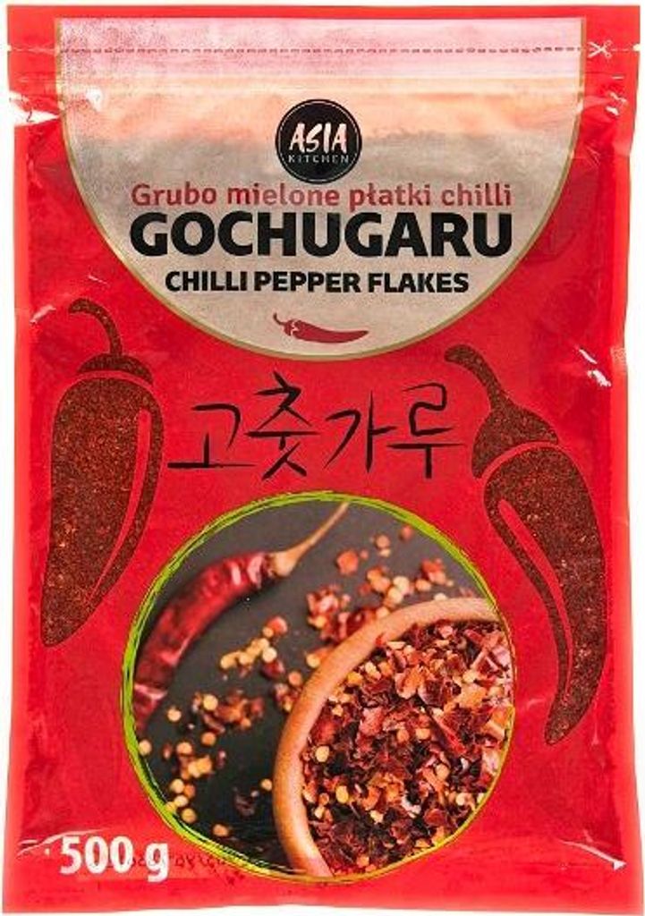 A red package of Gochugaru chili pepper flakes from Asia Kitchen.
