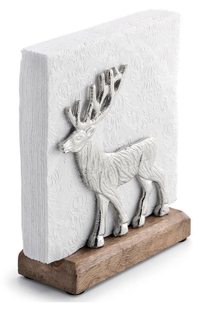 Halter für Servietten aus Metall und Holz mit Hirsch