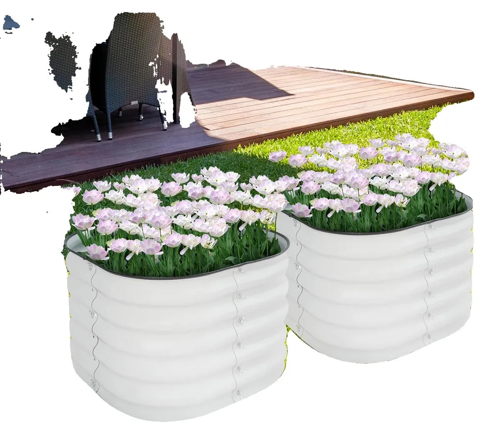Potager de Balcon Rond en Acier Zingué 60x43cm - Lot de 2 Jardinières