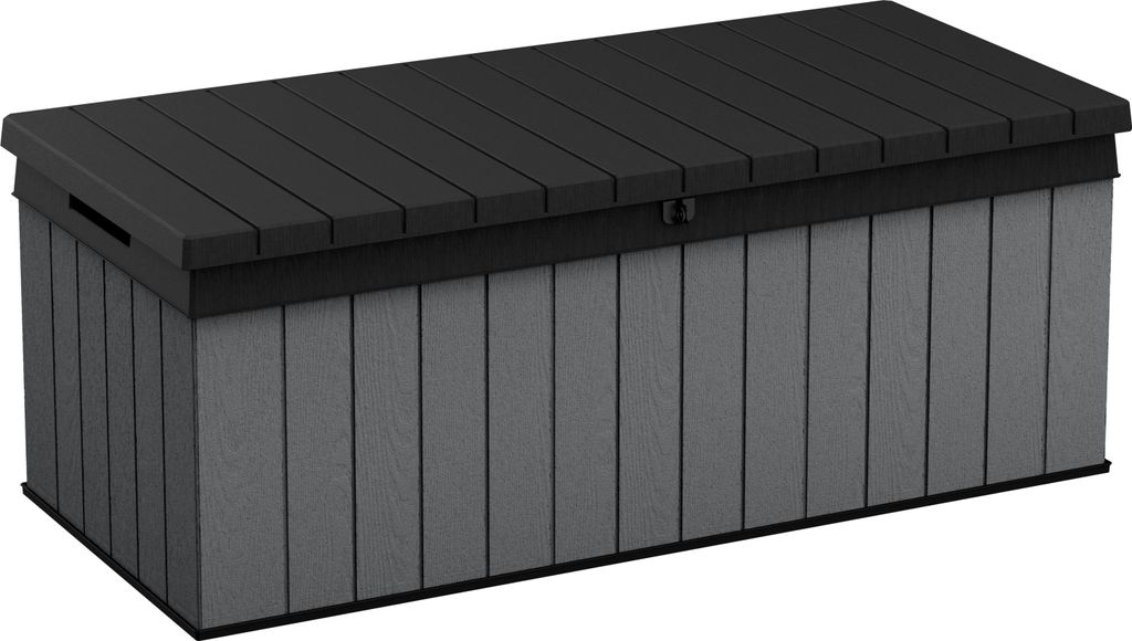 Keter Gartenbox "Darwin" 380L Anthrazit - 143x65x55 cm - Deckel bis 300 kg belastbar - naturgetreue Holzoptik