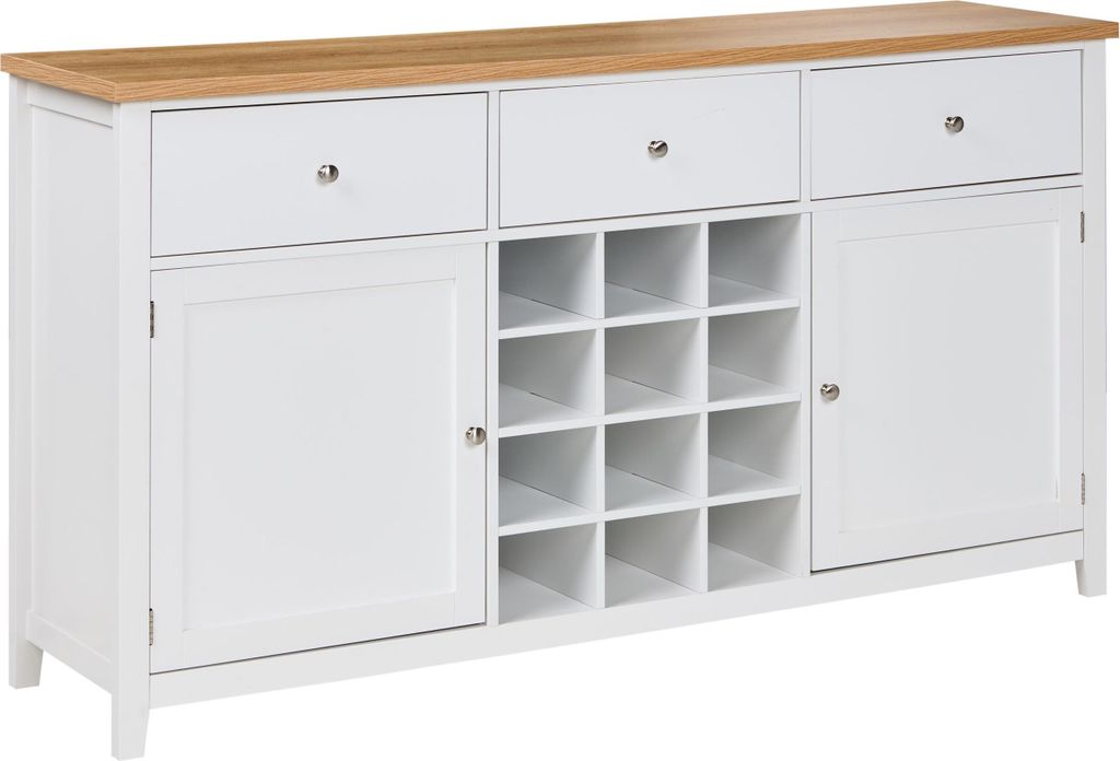 BELIANI Sideboard aus weißem MDF mit 2 Türen Ablagen Schublade Weinregal moderner Stil Sideboard für den Flur