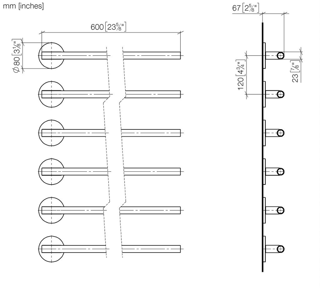 Dornbracht Handtuchwärmer, 6-fach, Ausladung rechts, Breite 610mm, 83316979-19