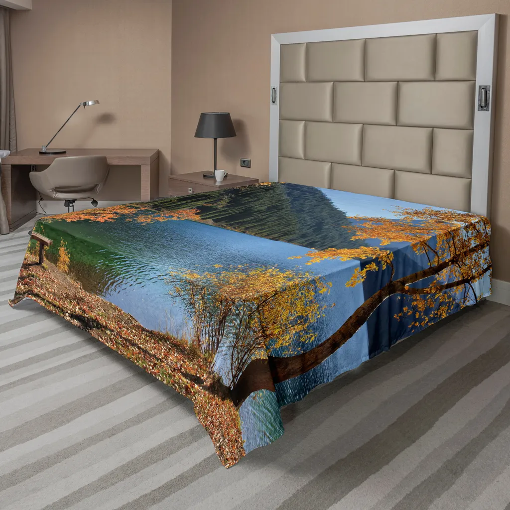 Drap de lit ABAKUHAUS Lac et Montagne Automne 275x260 cm Orange Vert
