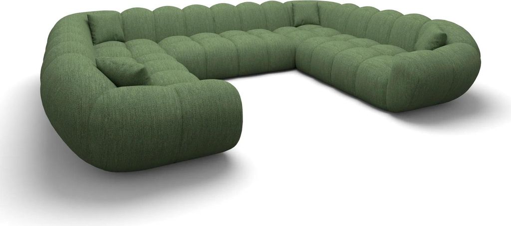 Strukturstoff U-Form XXL Panorama Sofa Liva Grün