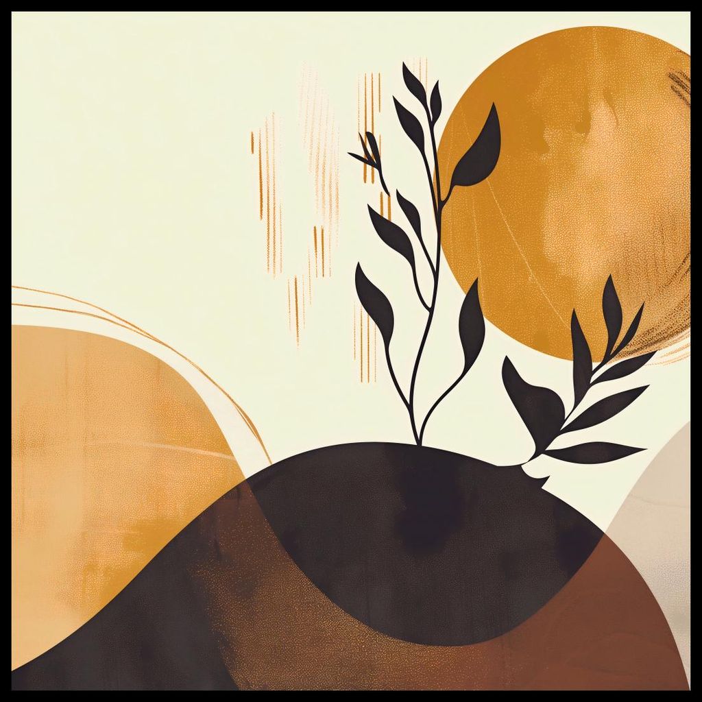 Plakat 90x90cm Golden Sonne und Schwarzer Zweig