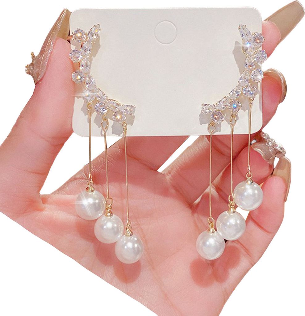 1 paar Bowknot Form Glänzende Strass Dame Ohrringe Herz Imitation Perlen Quaste Baumeln Ohrringe Schmuck Zubehör-15