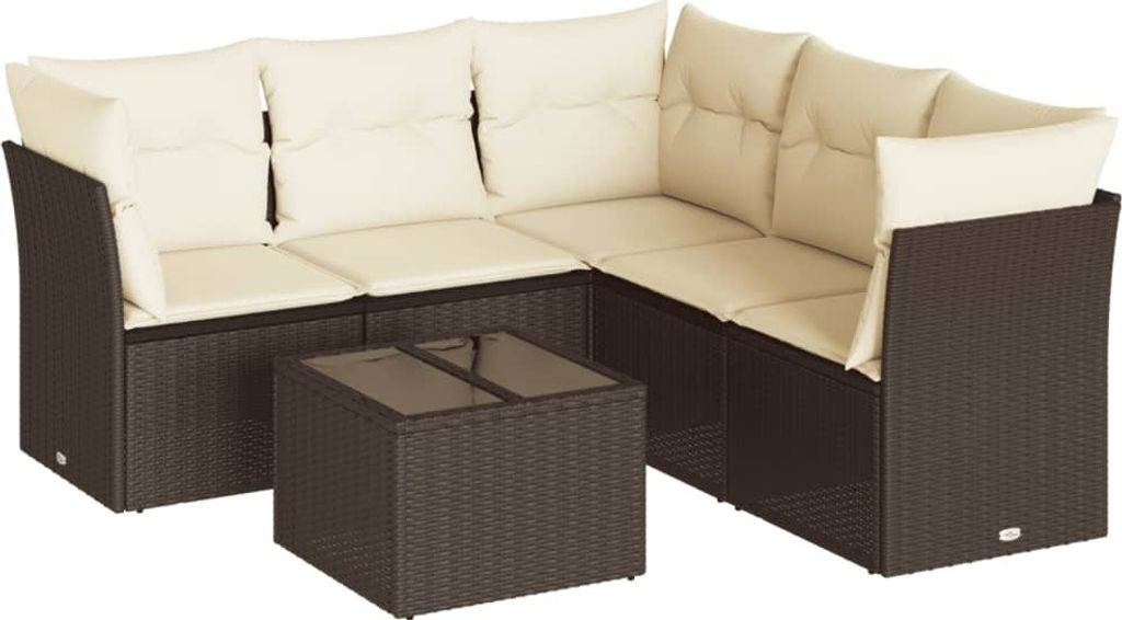 vidaXL 6-tlg. Garten-Sofagarnitur mit Kissen Braun Poly Rattan