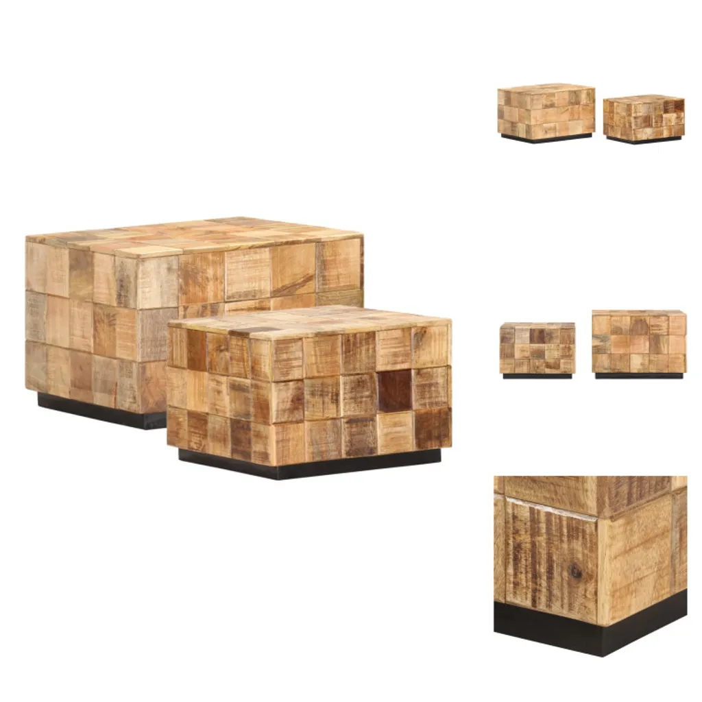 Tables basses en bois de manguier rugueux 2 pièces au fini artisanal