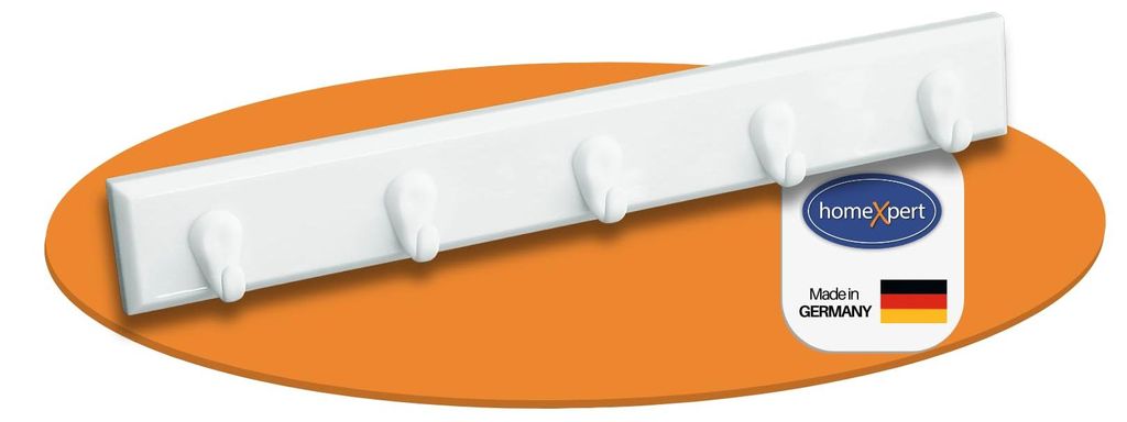 Schlüsselleiste mit 5 Haken, weiß, 22 cm – Wandhakenleiste zum Kleben oder Schrauben – Schlüsselleiste, Garderobenleiste, Schlüsselhaken, W...