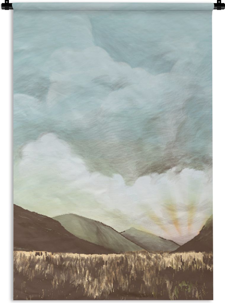 MuchoWow Wandteppich Wandbehang Himmel - Berg - Gras 90x135 cm Tapisserie Dekoration Wandtuch - Baumwolle - Wandskulptur