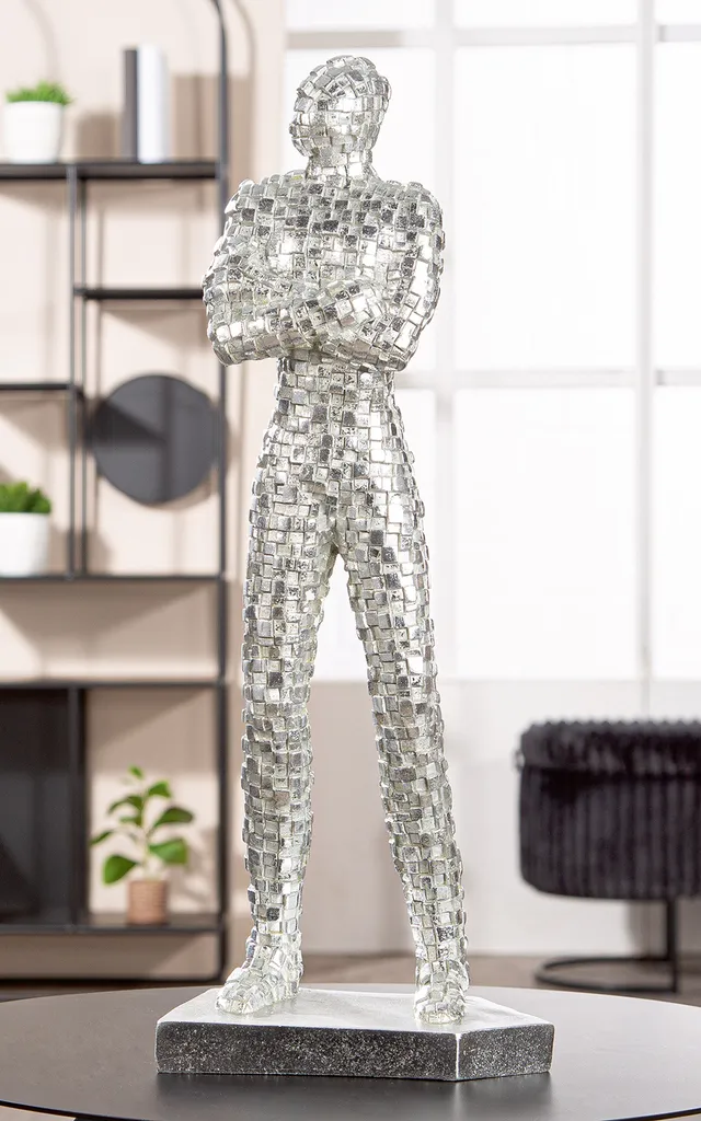 Statue décorative moderne argentée 52cm - Objet d'art abstrait Gilde - 2