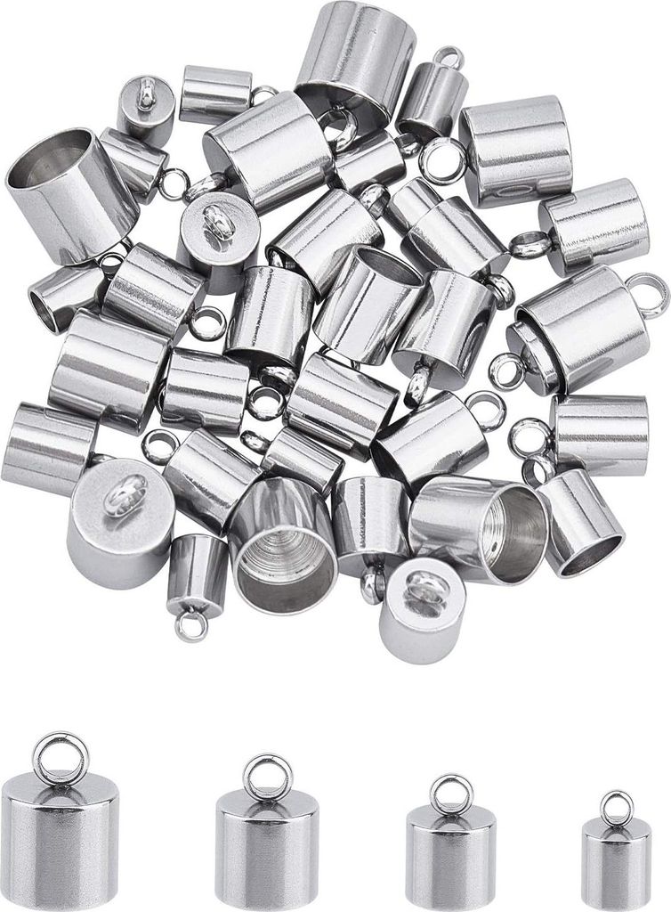 40 Stück Edelstahl-Kordelenden - 4 Größen - für Schmuck aus Edelstahl