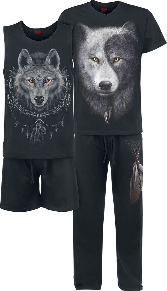 Spiral Schlafanzug Herren Wolf Chi schwarz Geschenke 100% Baumwolle XL