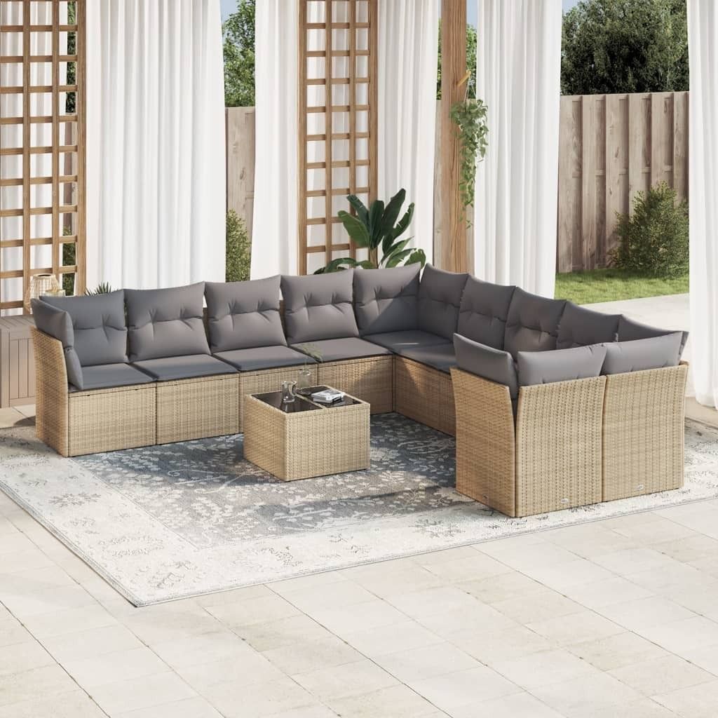 Maison Exclusive - 11-tlg. Garten-Sofagarnitur mit Kissen Beige Poly Rattan