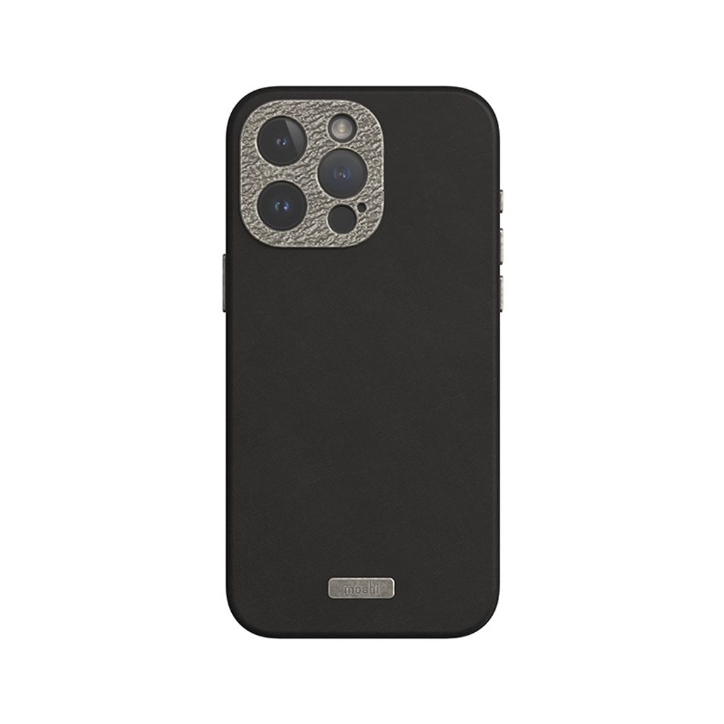 Moshi, Leder Slim Hülle für iPhone 15 Pro MagSafe Kompatibel, Schwarz