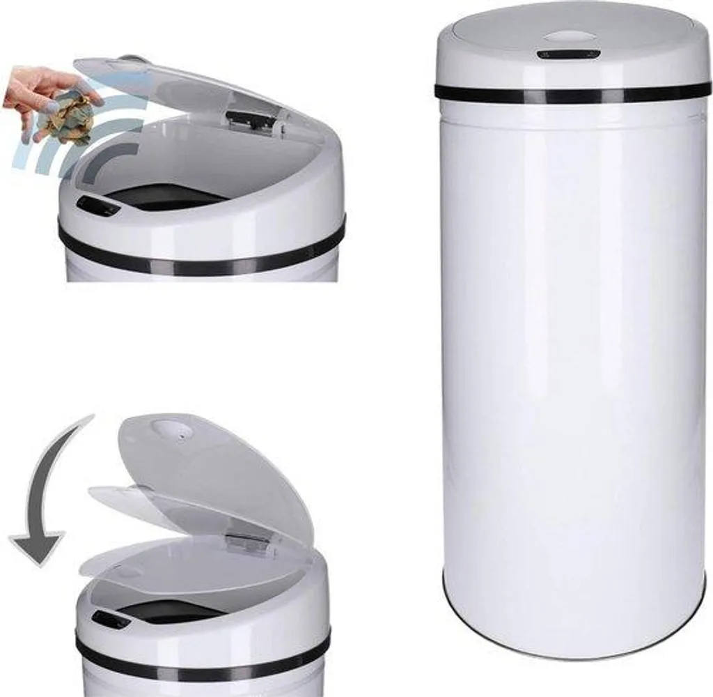 Grande poubelle automatique ronde 60 litres en inox brossé pour la maison