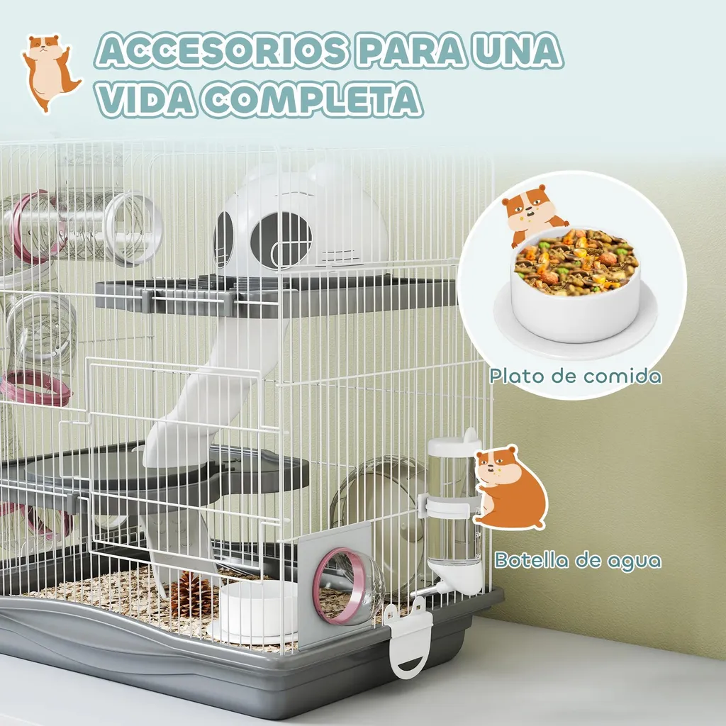 Cage pour hamster 45x30x45 cm avec tunnel et roue - Modèle Gris Anthracite - 5