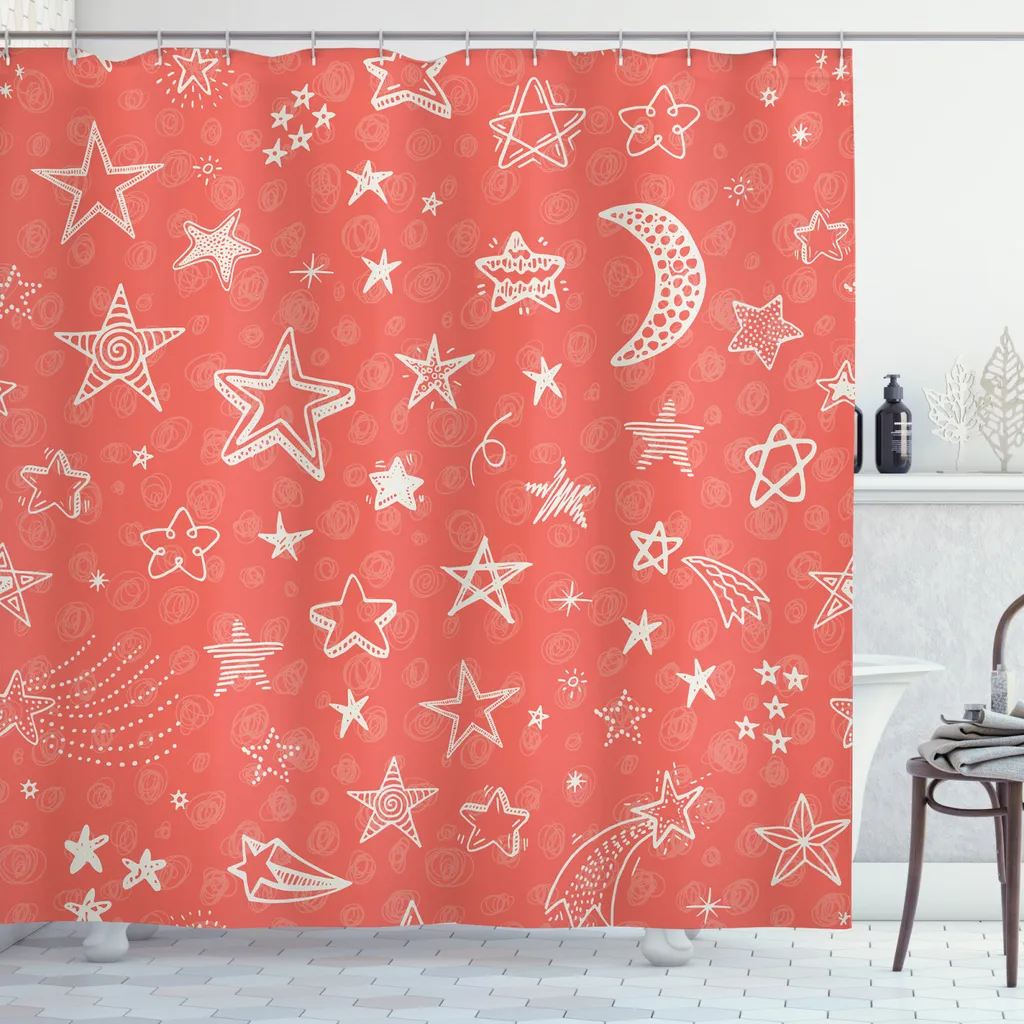 Tenda Doccia Bambini ABAKUHAUS 175x180 - Stelle e Lune Antimuffa Lavabile