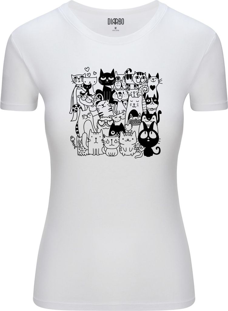 Diarbo Damen T-Shirt mit Tierliebhaber Druck Lustige Katze Weiß Gr.XL