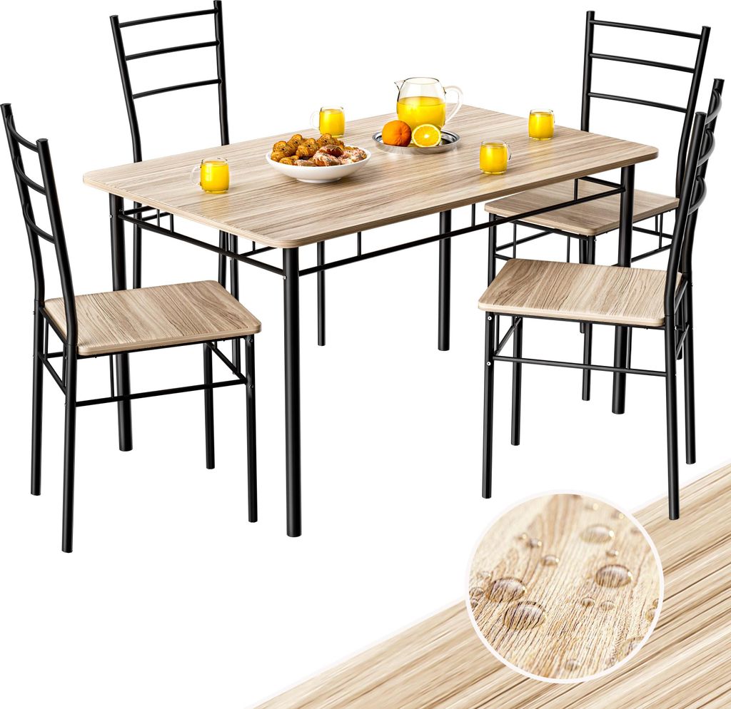 CASARIA® Ensemble LEO table avec 4 chaises chêne clair MDF Image du produit 