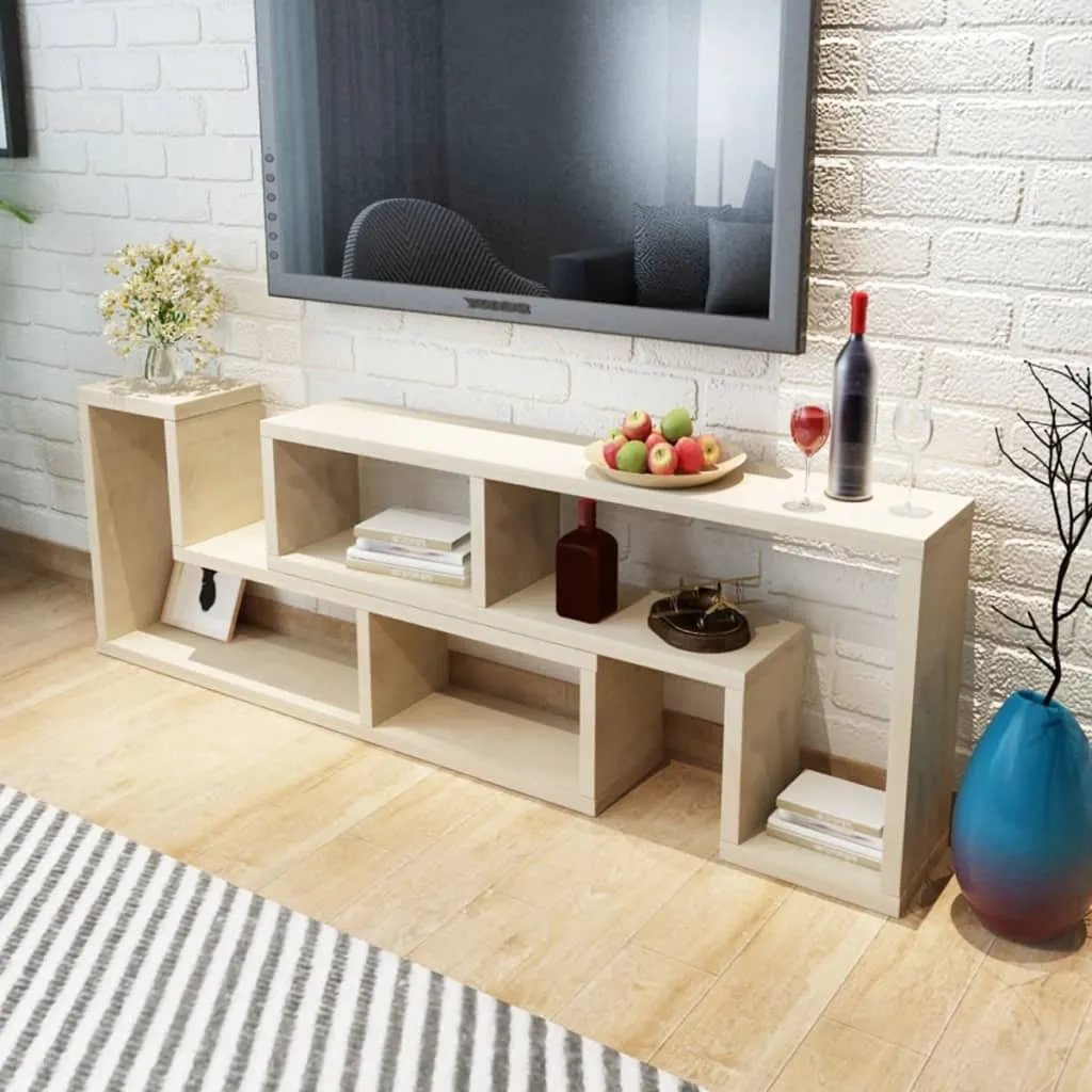 Meuble TV Double L Chêne - Optimisez vos Angles et Rangez vos Appareils