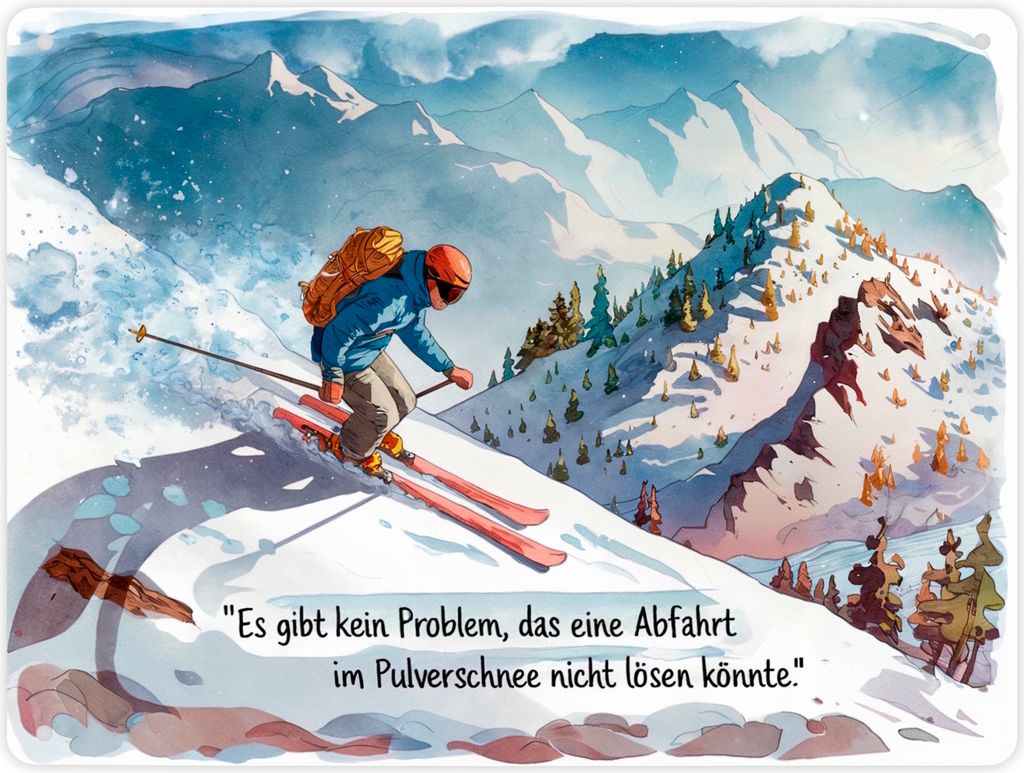 Skifahrer im Schnee - Es gibt kein Problem Metallschild XL in 21x28 cm