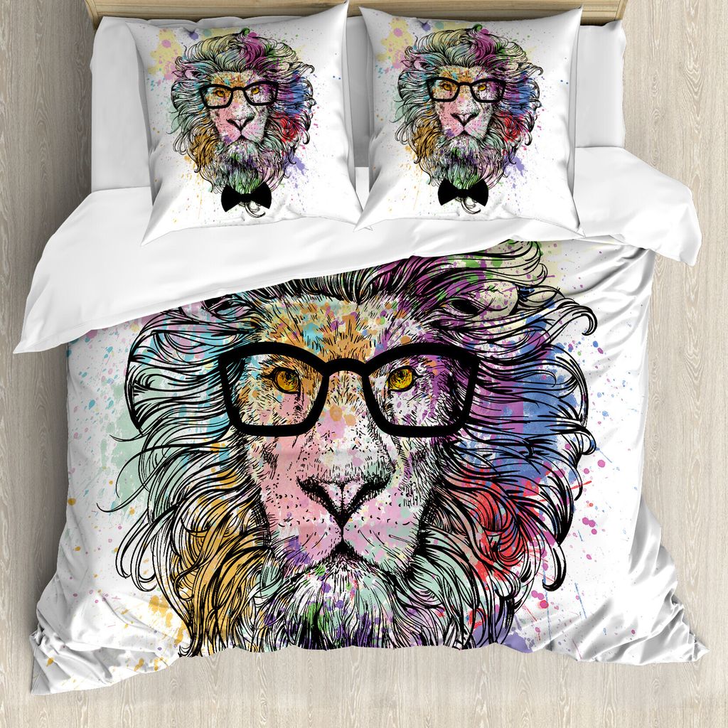 ABAKUHAUS Hipster Bettbezug Set für Einzelbetten, Lion Bow Creative-Spritzer, Milbensicher Allergiker geeignet mit Kissenbezug, 155 cm x 220 cm - ...