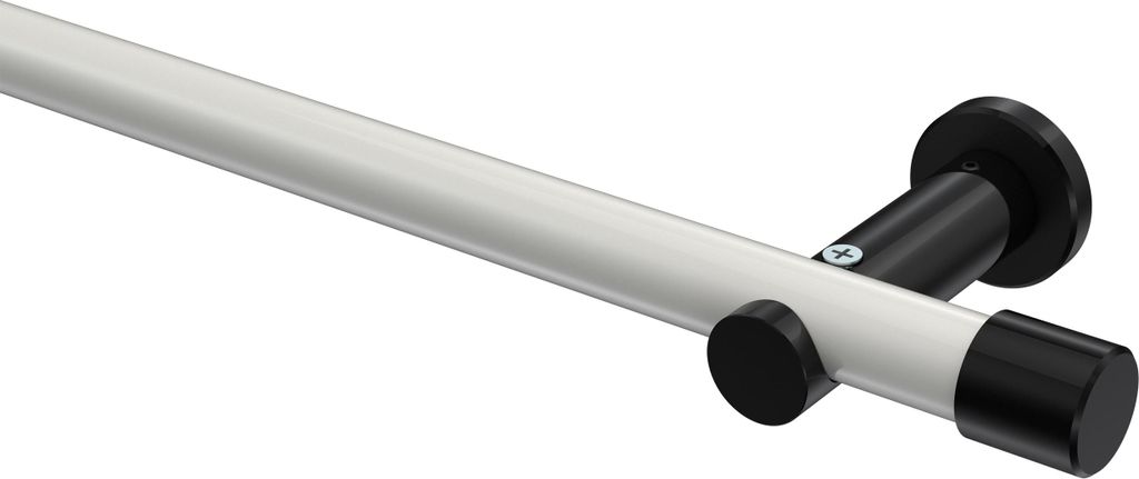 Interdeco Gardinenstange / Vorhangstange Weiß / Schwarz, Typ Platon Santo (Kappe) ohne Ringe, 20 mm Ø 1-läufig, 400 cm