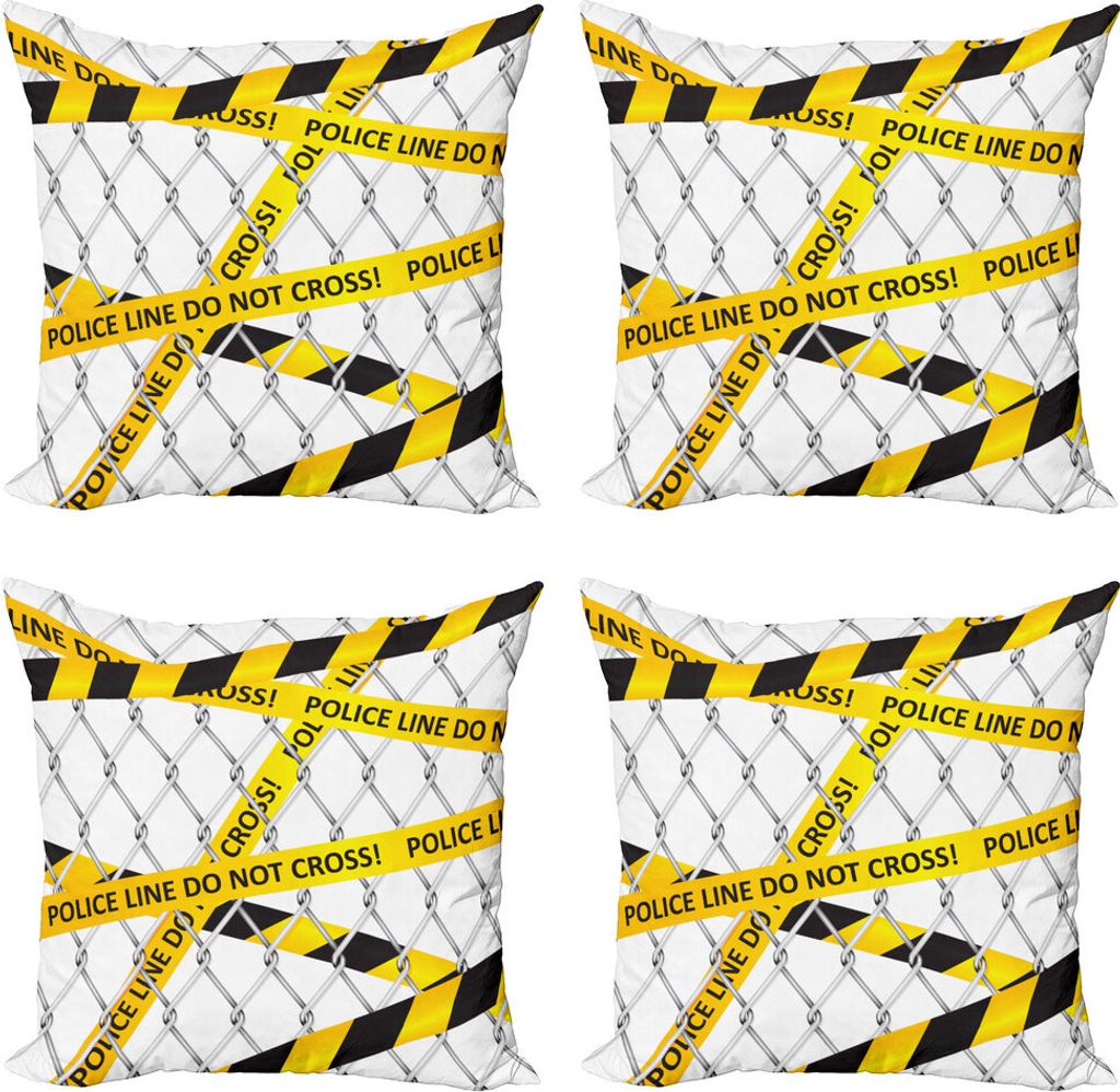 ABAKUHAUS Polizei Kissenbezug Set (4 Stück), Tatort-Bands, Moderner Doppelseitiger Digitaldruck, 45 cm x 45 cm, Gelb und Schwarz
